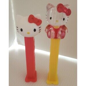 Hello Kitty PEZ Candy Dispensers Set Of 2 Lot Crystal Clear Red Bow Sanrio Cat